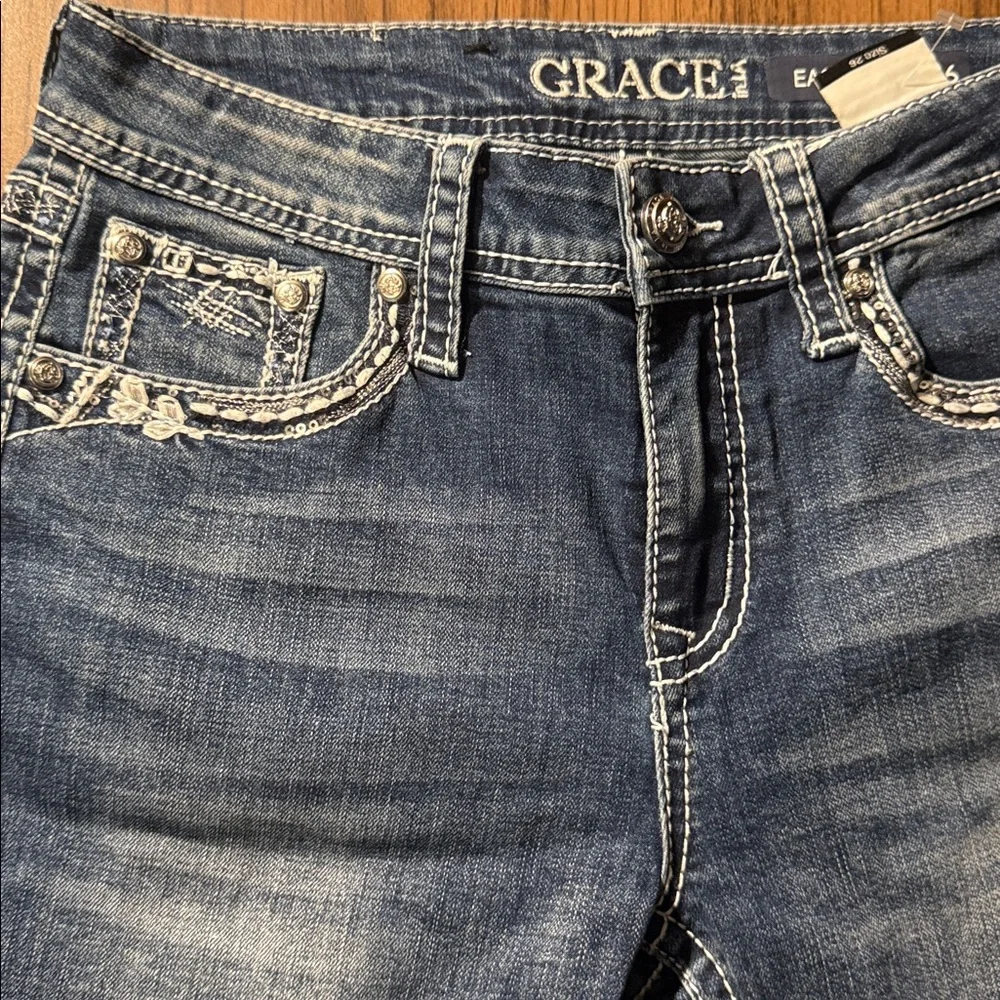 Grace Easy Fit Women’s Mid Rise Bootcut Blue Denim Jeans - Picture 3 of 7